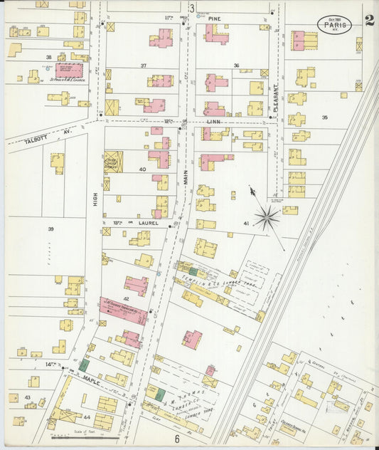 Sanborn Fire Insurance Map from Paris, Bourbon County, Kentucky (1901), Sheet #0002 - Historic Sanborn Fire Insurance Map Print, vintage old map wall art, antique decor, genealogy gift, Kentucky Kentucky map