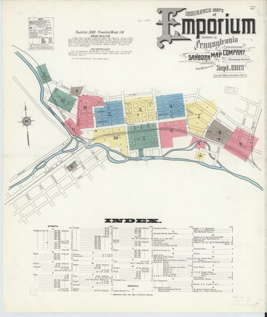 Sanborn Fire Insurance Map from Emporium, Cameron County, Pennsylvania (1909), Sheet #0001 - Historic Sanborn Fire Insurance Map Print, vintage old map wall art, antique decor, genealogy gift, Pennsylvania Pennsylvania map