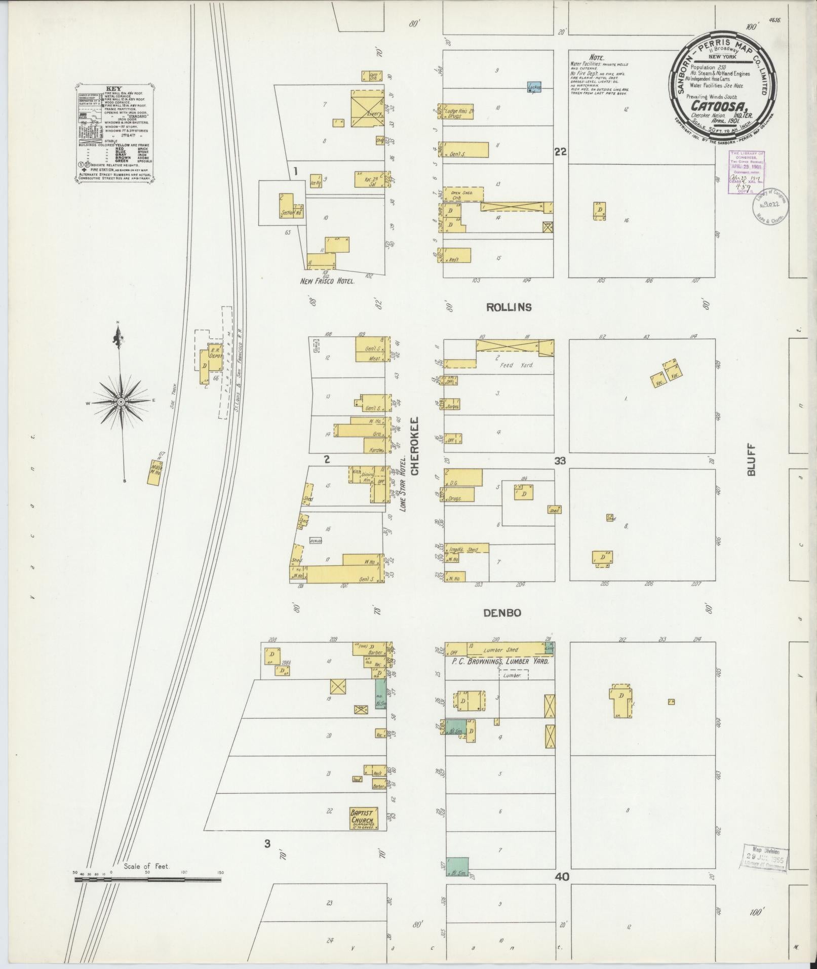 Sanborn Fire Insurance Map from Catoosa, Rodgers County, Oklahoma (1901), Sheet #0001 - Historic Sanborn Fire Insurance Map Print, vintage old map wall art, antique decor, genealogy gift, Oklahoma Oklahoma map
