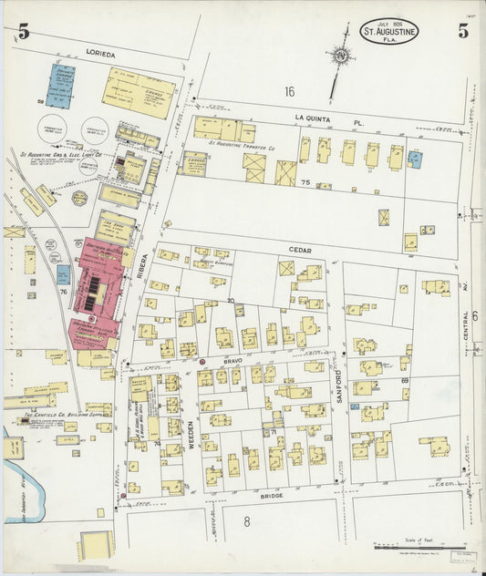Sanborn Fire Insurance Map from Saint Augustine, Saint John's County, Florida (1924), Sheet #0005 - Historic Sanborn Fire Insurance Map Print, vintage old map wall art, antique decor, genealogy gift, Florida Florida map