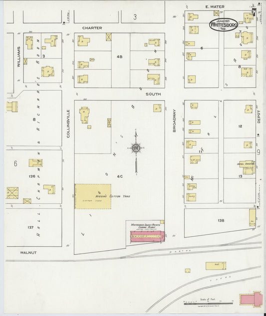 Sanborn Fire Insurance Map from Whitesboro, Grayson County, Texas (1921), Sheet #0007 - Historic Sanborn Fire Insurance Map Print, vintage old map wall art, antique decor, genealogy gift, Texas Texas map