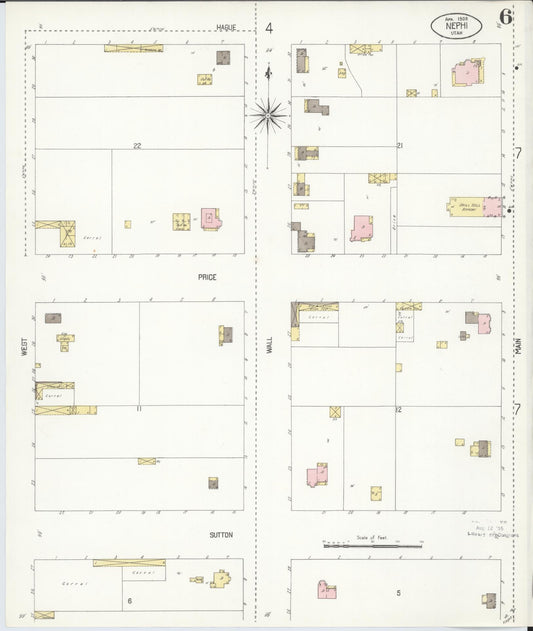 Sanborn Fire Insurance Map from Nephi, Juab County, Utah (1908), Sheet #0006 - Historic Sanborn Fire Insurance Map Print, vintage old map wall art, antique decor, genealogy gift, Utah Utah map