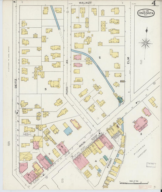 Sanborn Fire Insurance Map from Oneonta, Otsego County, New York (1893), Sheet #0004 - Historic Sanborn Fire Insurance Map Print, vintage old map wall art, antique decor, genealogy gift, New York New York map