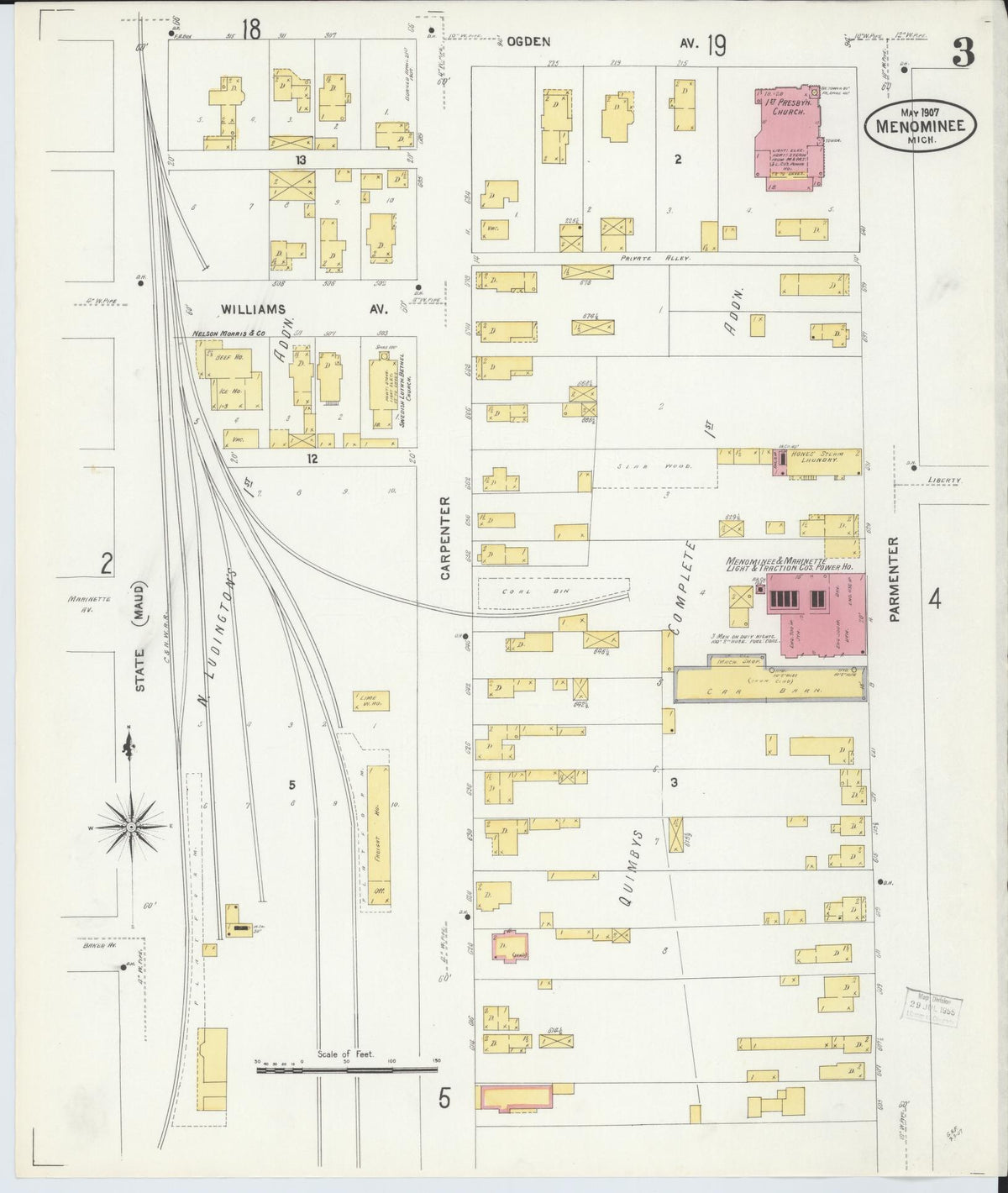 Sanborn Fire Insurance Map from Menominee, Menominee County, Michigan (1907), Sheet #0003 - Historic Sanborn Fire Insurance Map Print, vintage old map wall art, antique decor, genealogy gift, Michigan Michigan map