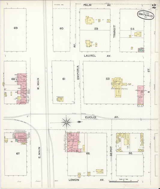 Sanborn Fire Insurance Map from Ontario, San Bernardino County, California (1891), Sheet #0002 - Historic Sanborn Fire Insurance Map Print, vintage old map wall art, antique decor, genealogy gift, California California map