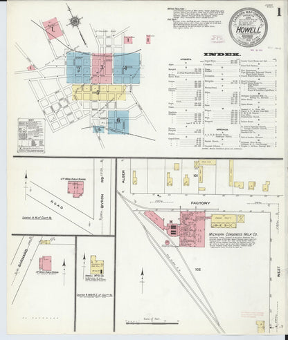 Sanborn Fire Insurance Map from Howell, Livingston County, Michigan (1910), Sheet #0001 - Complete Map Set gallery image, historic Sanborn map, vintage wall art, Michigan Michigan