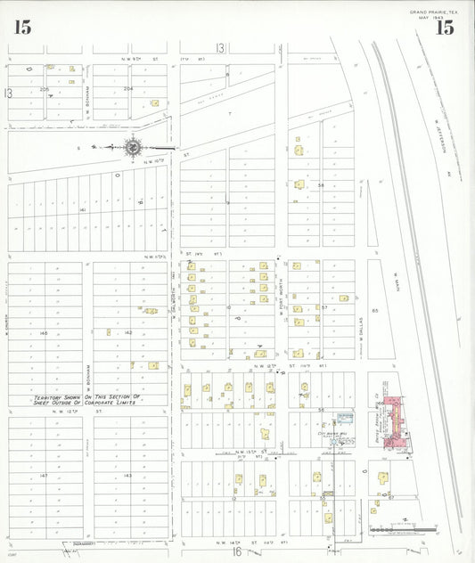 Sanborn Fire Insurance Map from Grand Prairie, Dallas County, Texas (1943), Sheet #0015 - Historic Sanborn Fire Insurance Map Print, vintage old map wall art, antique decor, genealogy gift, Texas Texas map