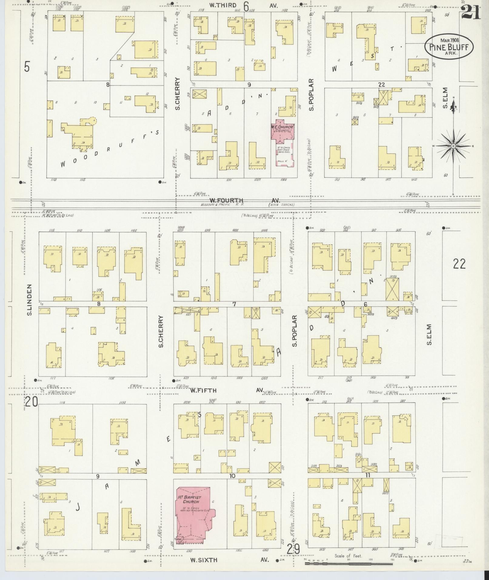 Sanborn Fire Insurance Map from Pine Bluff, Jefferson County, Arkansas (1908), Sheet #0021 - Historic Sanborn Fire Insurance Map Print, vintage old map wall art, antique decor, genealogy gift, Arkansas Arkansas map