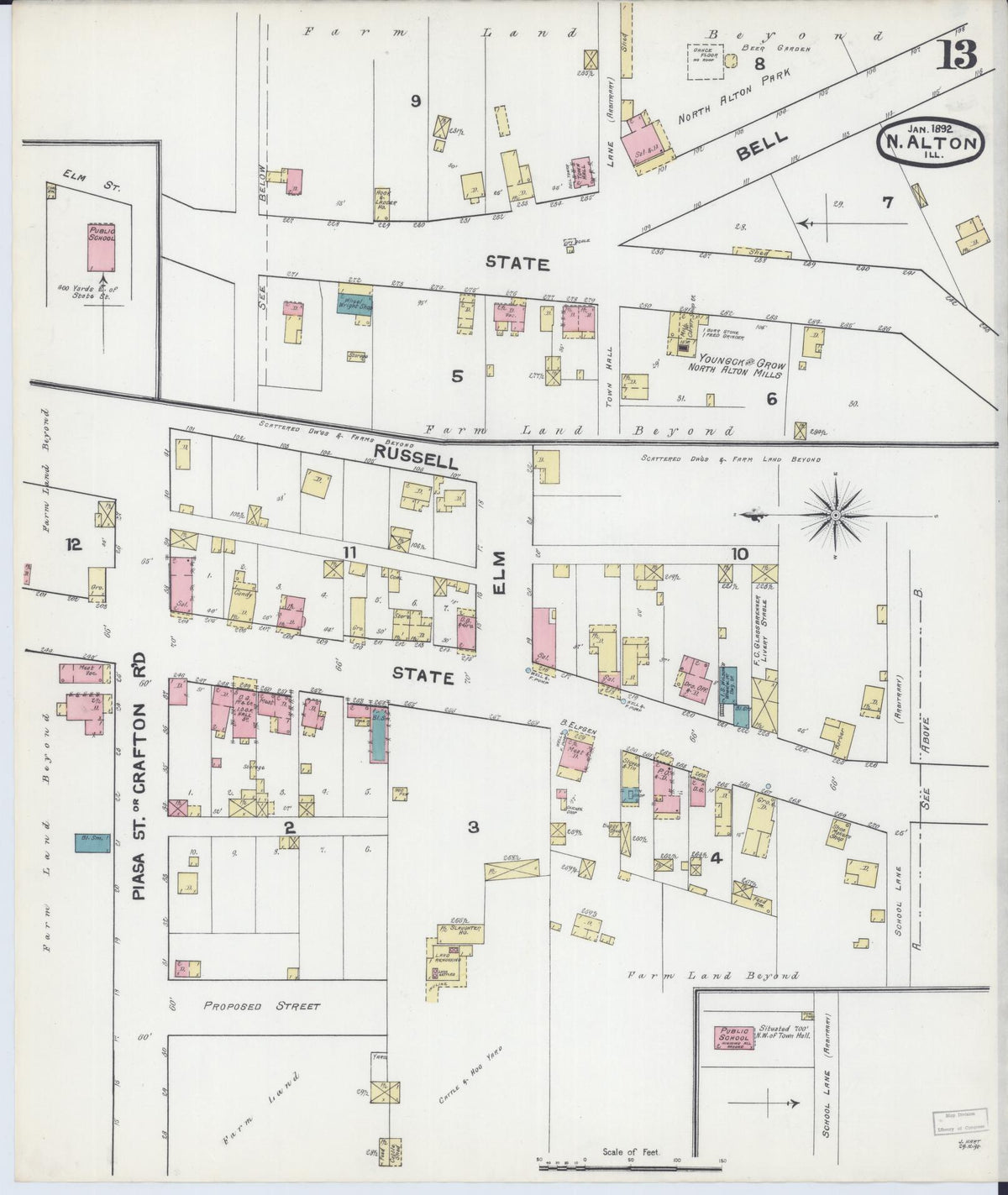 Sanborn Fire Insurance Map from Alton, Madison County, Illinois (1892), Sheet #0013 - Complete Map Set gallery image, historic Sanborn map, vintage wall art, Illinois Illinois