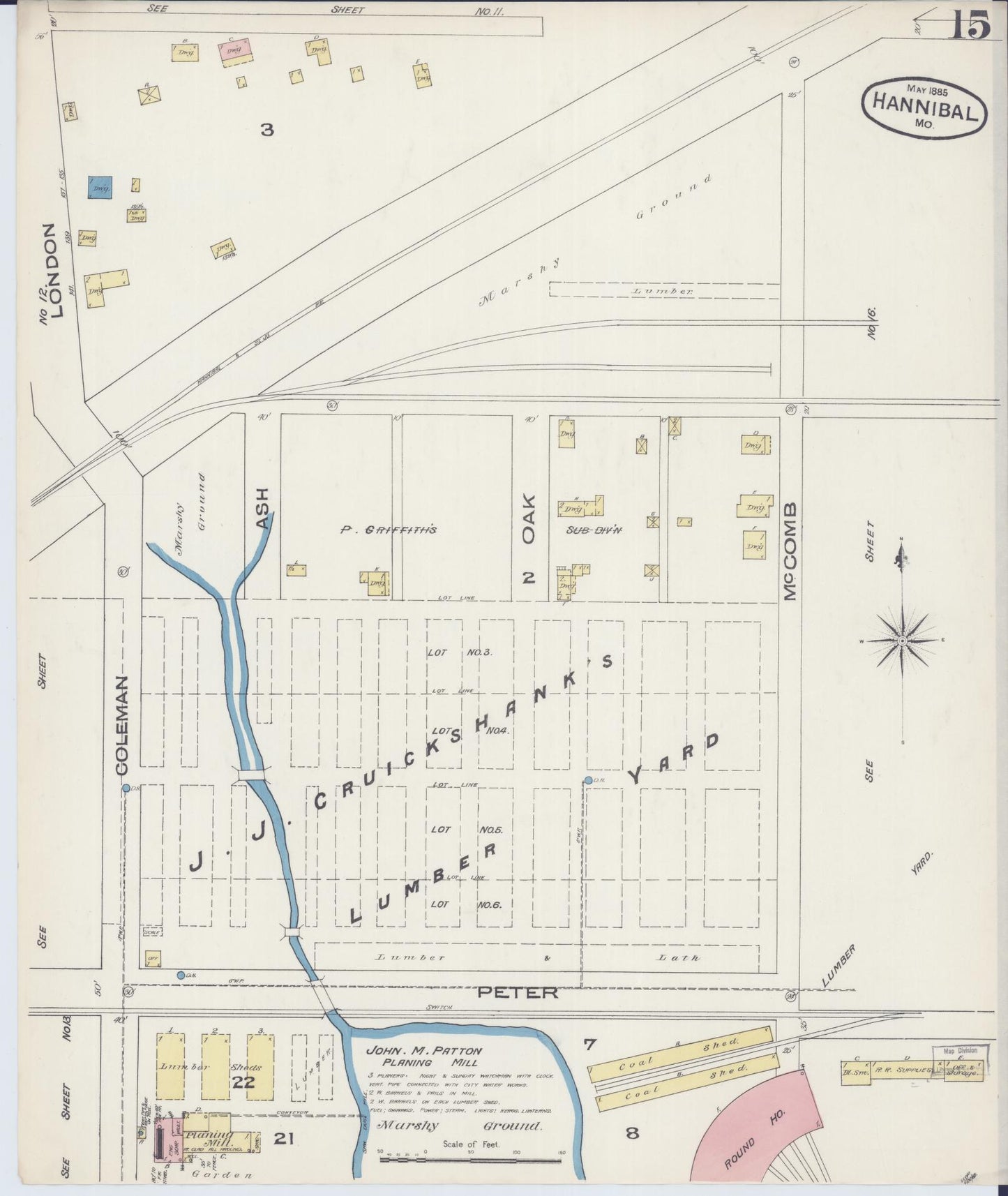 Sanborn Fire Insurance Map from Hannibal, Marion County, Missouri (1885), Sheet #0015 - Historic Sanborn Fire Insurance Map Print, vintage old map wall art, antique decor, genealogy gift, Missouri Missouri map