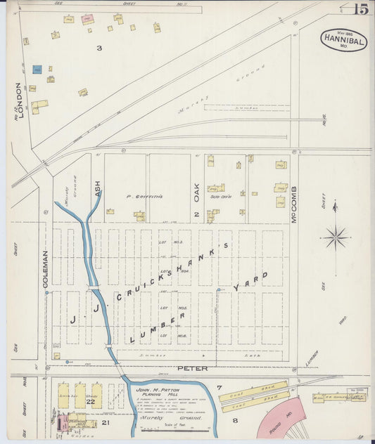 Sanborn Fire Insurance Map from Hannibal, Marion County, Missouri (1885), Sheet #0015 - Historic Sanborn Fire Insurance Map Print, vintage old map wall art, antique decor, genealogy gift, Missouri Missouri map