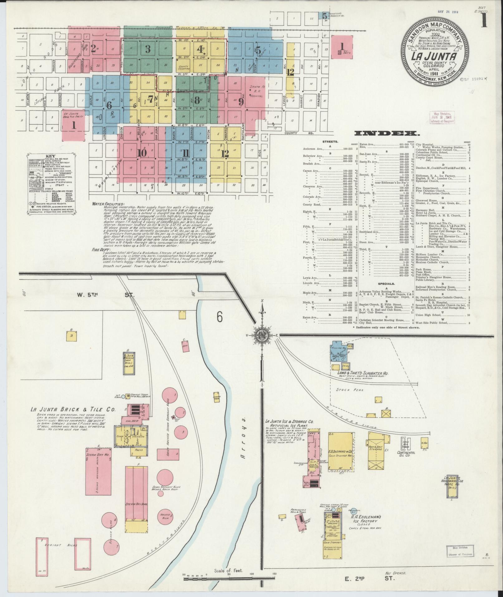 Sanborn Fire Insurance Map from La Junta, Otero County, Colorado (1911), Sheet #0001 - Historic Sanborn Fire Insurance Map Print, vintage old map wall art, antique decor, genealogy gift, Colorado Colorado map