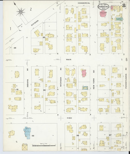 Sanborn Fire Insurance Map from Dowagiac, Cass County, Michigan (1908), Sheet #0008 - Complete Map Set gallery image, historic Sanborn map, vintage wall art, Michigan Michigan