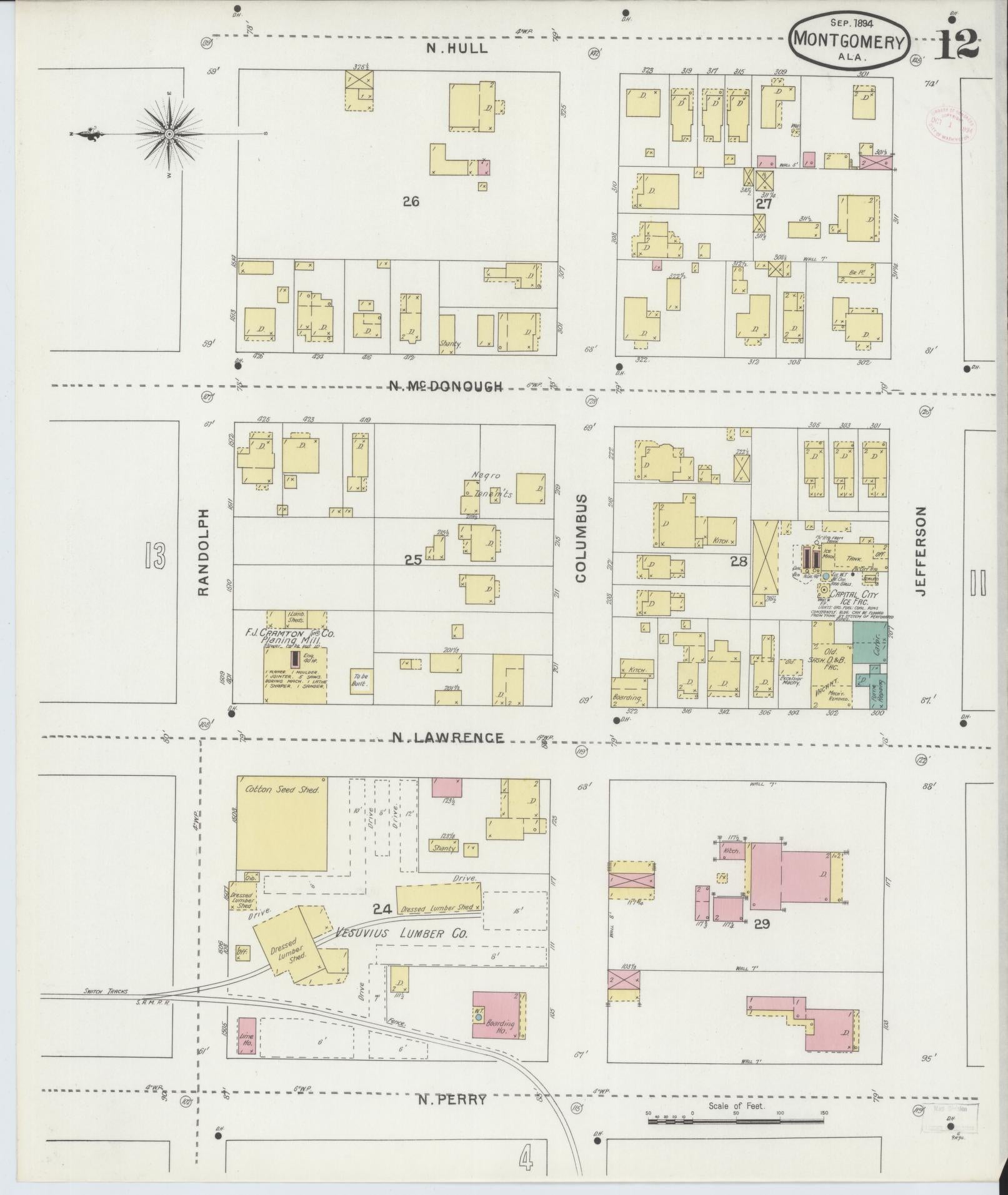 Sanborn Fire Insurance Map from Montgomery, Montgomery County, Alabama (1894), Sheet #0012 - Complete Map Set gallery image, historic Sanborn map, vintage wall art, Alabama Alabama