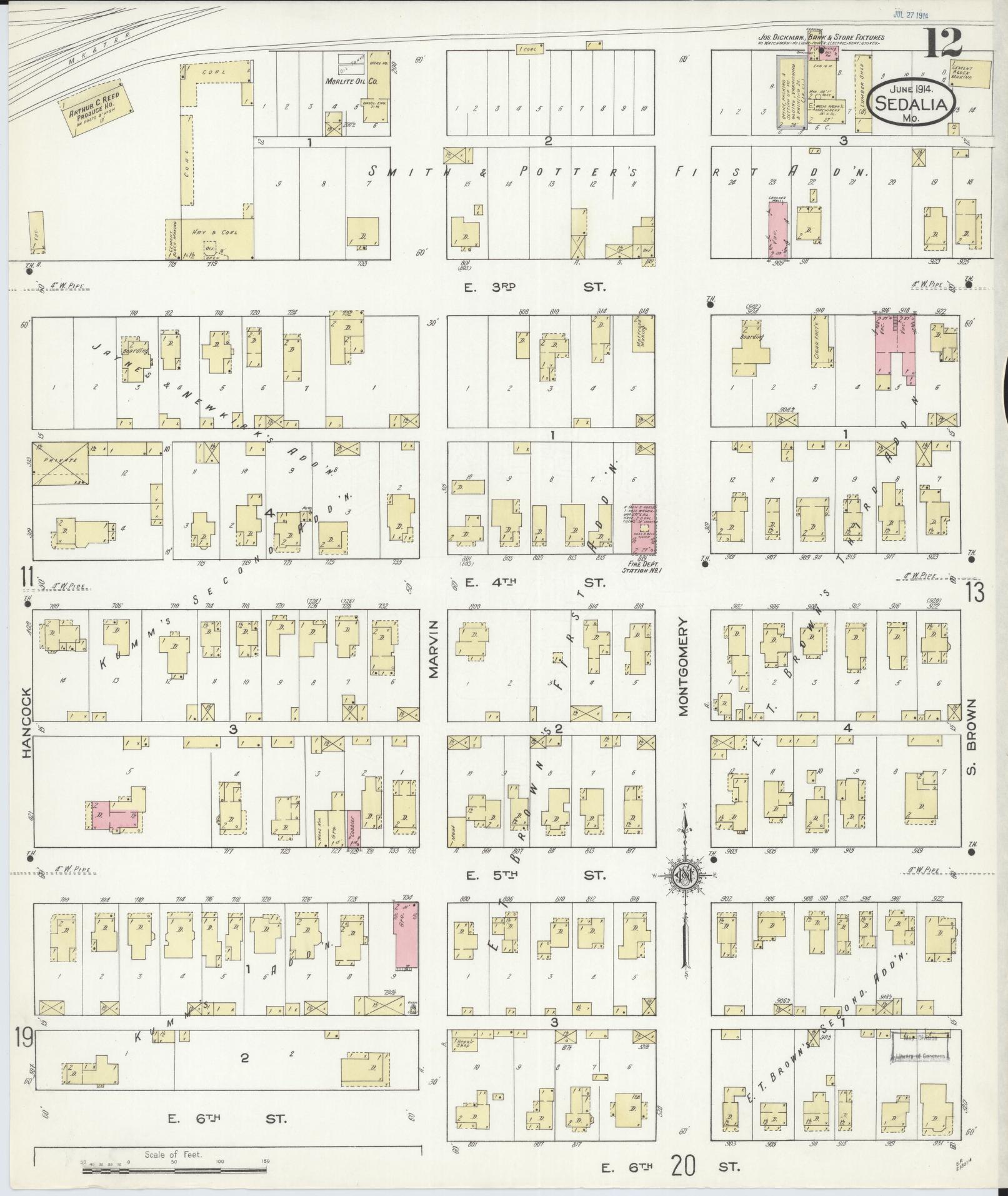 Sanborn Fire Insurance Map from Sedalia, Pettis County, Missouri (1914), Sheet #0012 - Complete Map Set gallery image, historic Sanborn map, vintage wall art, Missouri Missouri