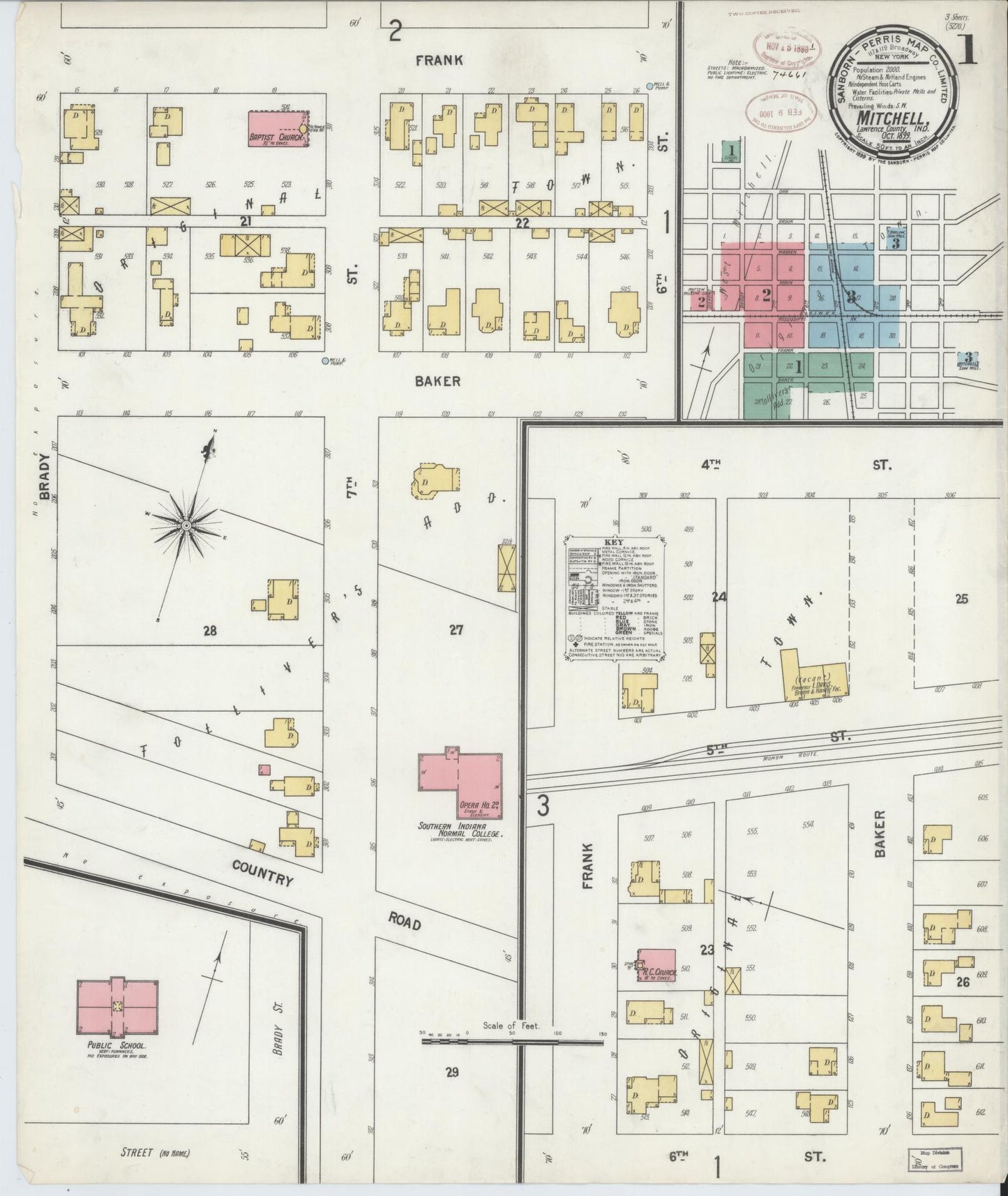 Sanborn Fire Insurance Map from Mitchell, Lawrence County, Indiana (1899), Sheet #0001 - Complete Map Set gallery image, historic Sanborn map, vintage wall art, Indiana Indiana