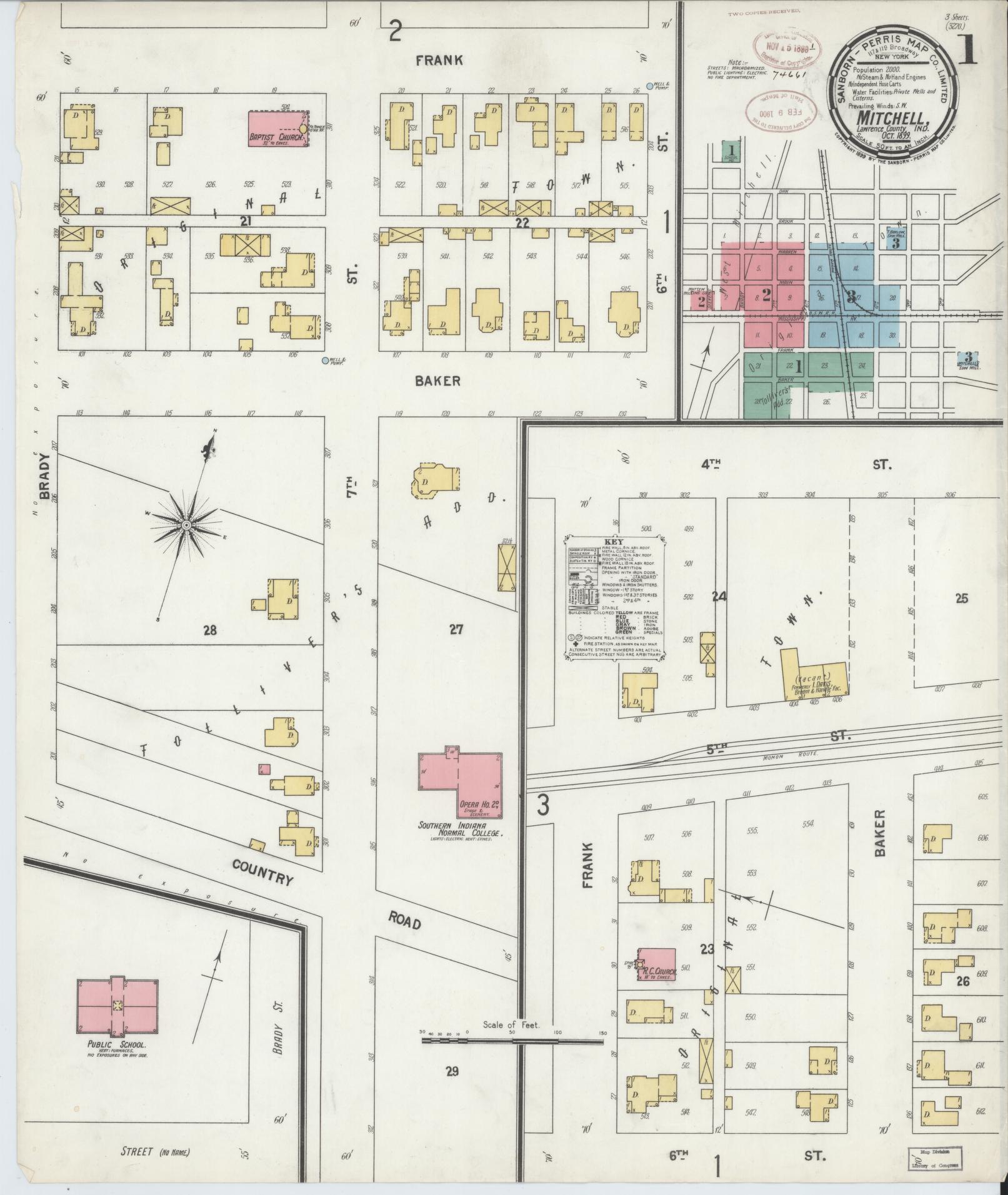 Sanborn Fire Insurance Map from Mitchell, Lawrence County, Indiana (1899), Sheet #0001 - Complete Map Set gallery image, historic Sanborn map, vintage wall art, Indiana Indiana