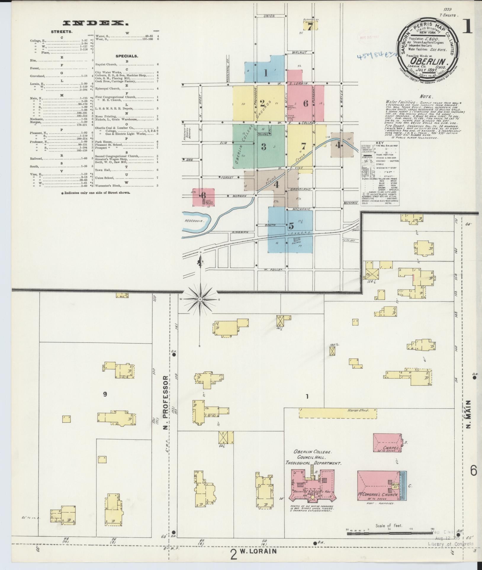 Sanborn Fire Insurance Map from Oberlin, Lorain County, Ohio (1897), Sheet #0001 - Complete Map Set gallery image, historic Sanborn map, vintage wall art, Ohio Ohio
