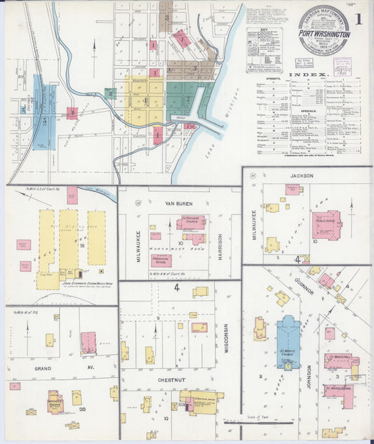 Sanborn Fire Insurance Map from Port Washington, Ozaukee County, Wisconsin (1904), Sheet #0001 - Historic Sanborn Fire Insurance Map Print, vintage old map wall art, antique decor, genealogy gift, Wisconsin Wisconsin map