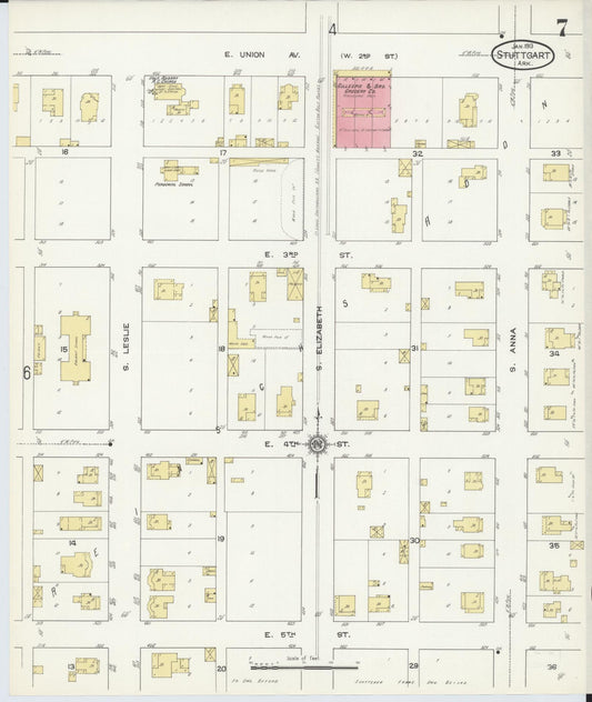 Sanborn Fire Insurance Map from Stuttgart, Arkansas County, Arkansas (1913), Sheet #0007 - Historic Sanborn Fire Insurance Map Print, vintage old map wall art, antique decor, genealogy gift, Stuttgart Arkansas map