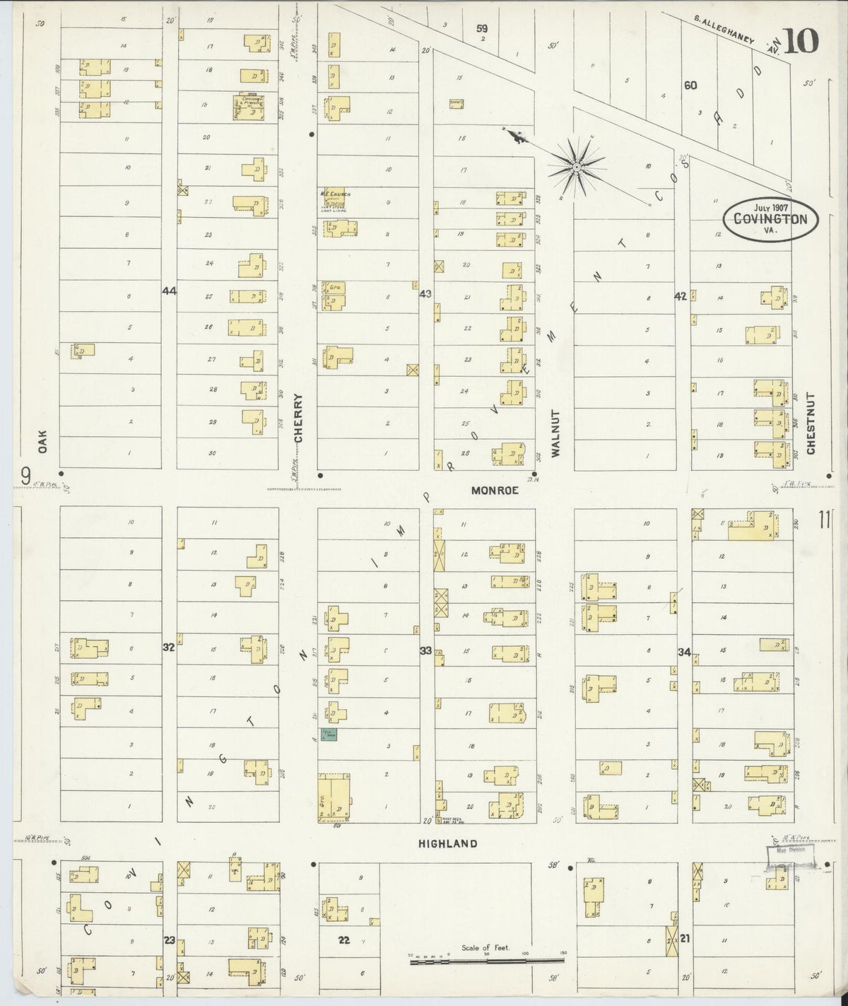 Sanborn Fire Insurance Map from Covington, Independent Cities, Virginia (1907), Sheet #0010 - Complete Map Set gallery image, historic Sanborn map, vintage wall art, Virginia Virginia