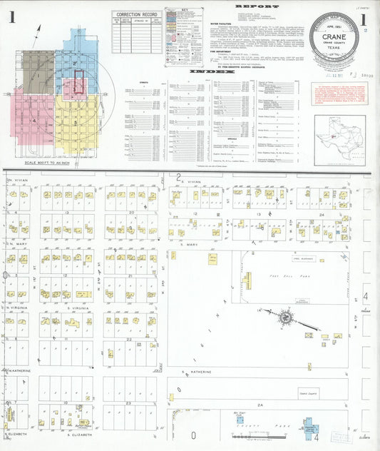 Sanborn Fire Insurance Map from Crane, Crane County, Texas (1951), Sheet #0001 - Complete Map Set gallery image, historic Sanborn map, vintage wall art, Texas Texas