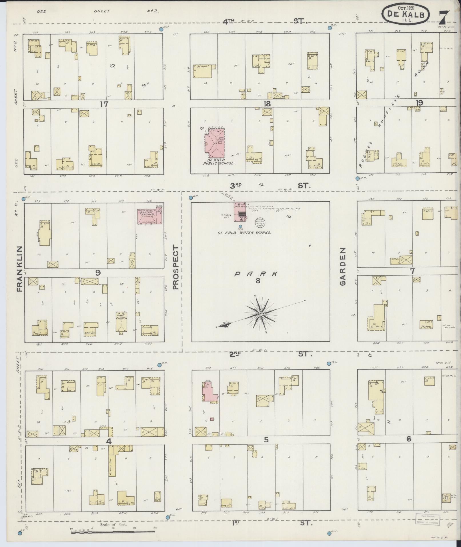 Sanborn Fire Insurance Map from De Kalb, De Kalb County, Illinois (1891), Sheet #0007 - Historic Sanborn Fire Insurance Map Print, vintage old map wall art, antique decor, genealogy gift, Illinois Illinois map