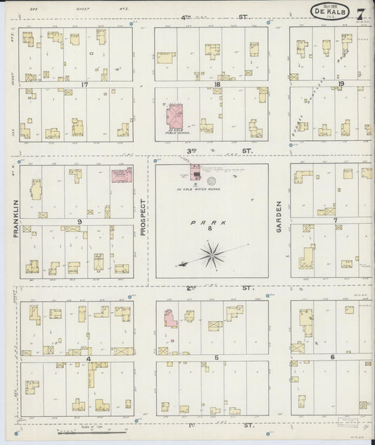 Sanborn Fire Insurance Map from De Kalb, De Kalb County, Illinois (1891), Sheet #0007 - Historic Sanborn Fire Insurance Map Print, vintage old map wall art, antique decor, genealogy gift, Illinois Illinois map