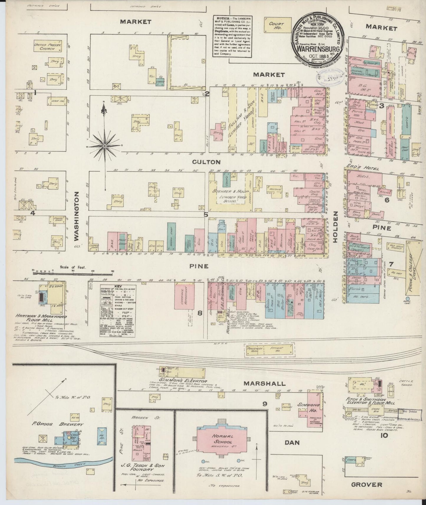 Sanborn Fire Insurance Map from Warrensburg, Johnson County, Missouri (1883), Sheet #0001 - Historic Sanborn Fire Insurance Map Print, vintage old map wall art, antique decor, genealogy gift, Missouri Missouri map