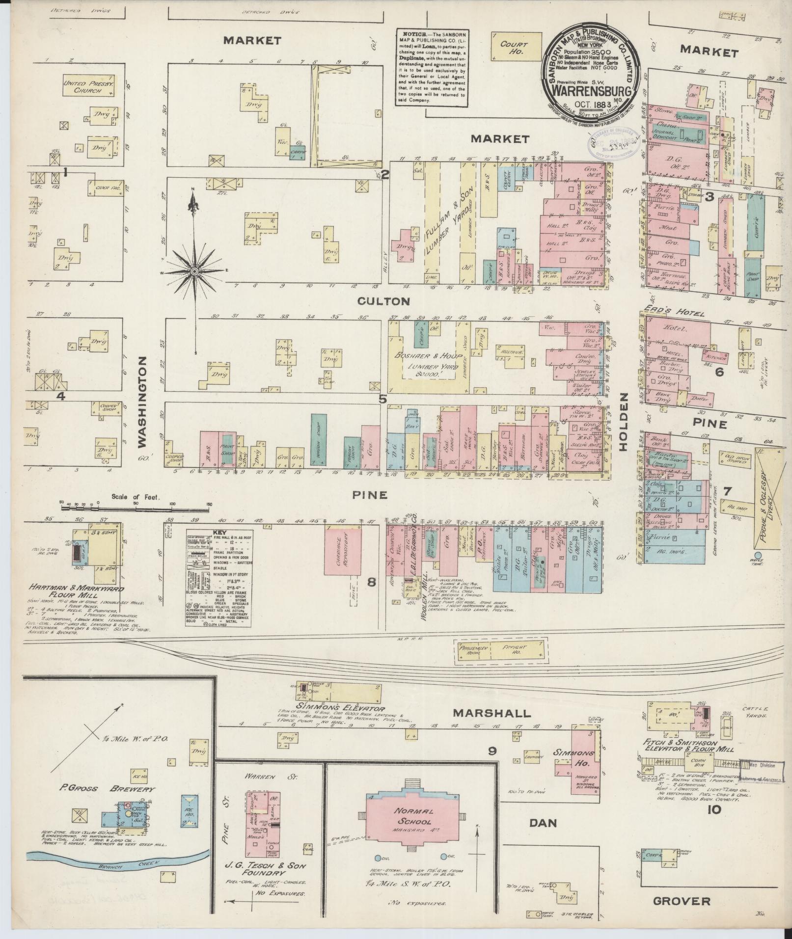 Sanborn Fire Insurance Map from Warrensburg, Johnson County, Missouri (1883), Sheet #0001 - Historic Sanborn Fire Insurance Map Print, vintage old map wall art, antique decor, genealogy gift, Missouri Missouri map