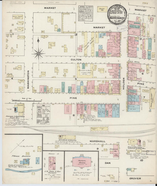 Sanborn Fire Insurance Map from Warrensburg, Johnson County, Missouri (1883), Sheet #0001 - Historic Sanborn Fire Insurance Map Print, vintage old map wall art, antique decor, genealogy gift, Missouri Missouri map
