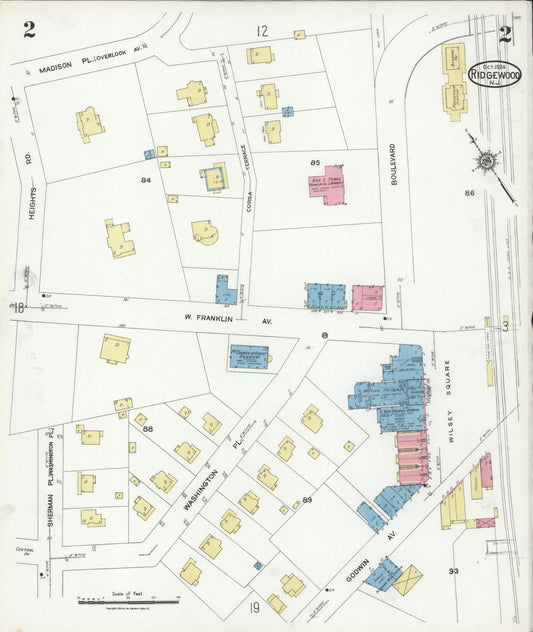 Sanborn Fire Insurance Map from Ridgewood, Bergen County, New Jersey (1924), Sheet #0002 - Complete Map Set gallery image, historic Sanborn map, vintage wall art, New Jersey New Jersey