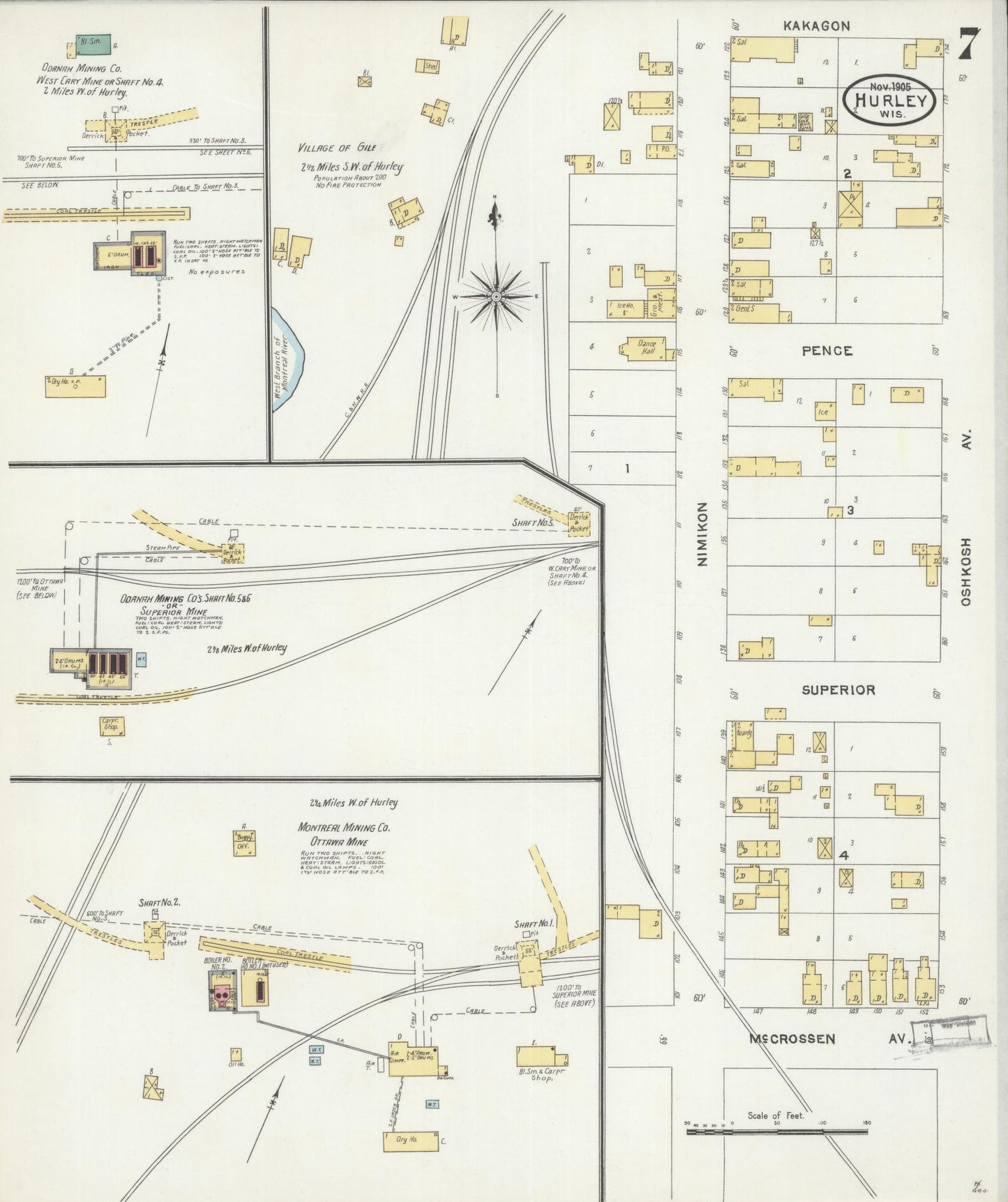 Sanborn Fire Insurance Map from Hurley, Iron County, Wisconsin (1905), Sheet #0007 - Complete Map Set gallery image, historic Sanborn map, vintage wall art, Wisconsin Wisconsin
