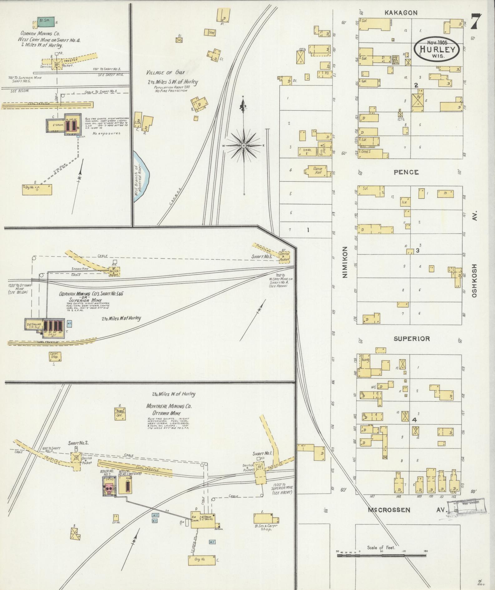 Sanborn Fire Insurance Map from Hurley, Iron County, Wisconsin (1905), Sheet #0007 - Complete Map Set gallery image, historic Sanborn map, vintage wall art, Wisconsin Wisconsin