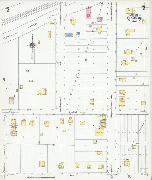 Sanborn Fire Insurance Map from Lombard, Du Page County, Illinois (1925), Sheet #0007 - Historic Sanborn Fire Insurance Map Print, vintage old map wall art, antique decor, genealogy gift, Illinois Illinois map