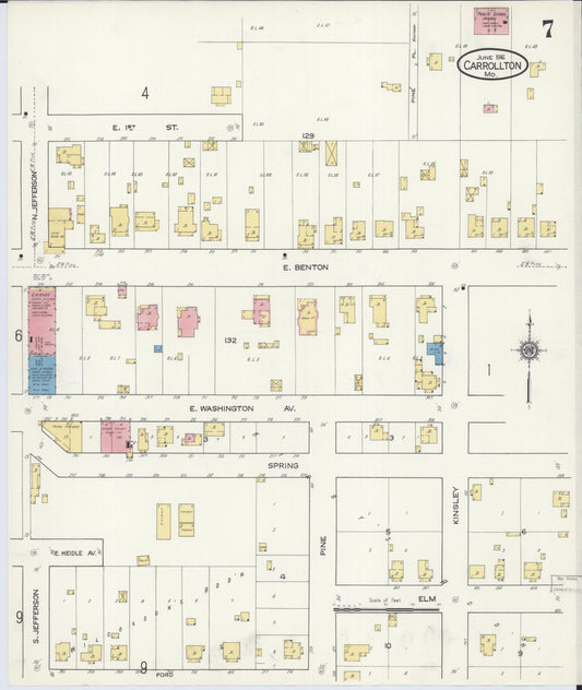 Sanborn Fire Insurance Map from Carrollton, Carroll County, Missouri (1916), Sheet #0007 - Historic Sanborn Fire Insurance Map Print, vintage old map wall art, antique decor, genealogy gift, Missouri Missouri map