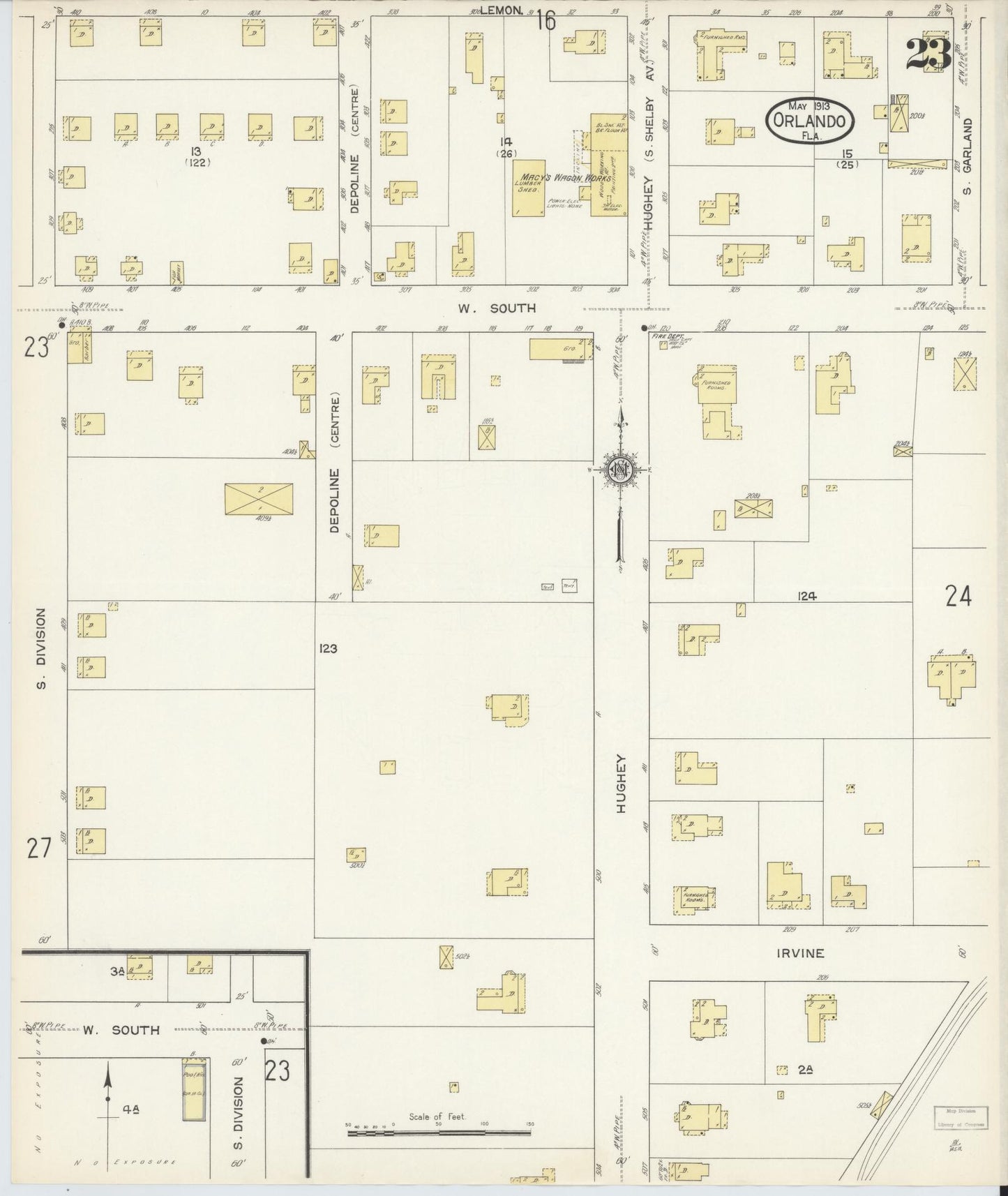Sanborn Fire Insurance Map from Orlando, Orange County, Florida (1913), Sheet #0023 - Historic Sanborn Fire Insurance Map Print, vintage old map wall art, antique decor, genealogy gift, Florida Florida map