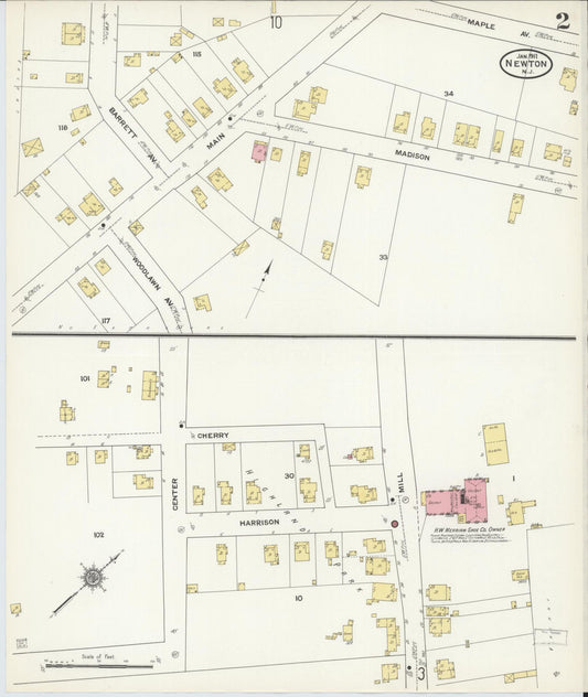 Sanborn Fire Insurance Map from Newton, Sussex County, New Jersey (1911), Sheet #0002 - Complete Map Set gallery image, historic Sanborn map, vintage wall art, New Jersey New Jersey