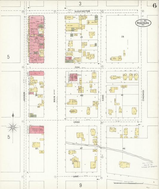 Sanborn Fire Insurance Map from Roseburg, Douglas County, Oregon (1903), Sheet #0006 - Historic Sanborn Fire Insurance Map Print, vintage old map wall art, antique decor, genealogy gift, Oregon Oregon map