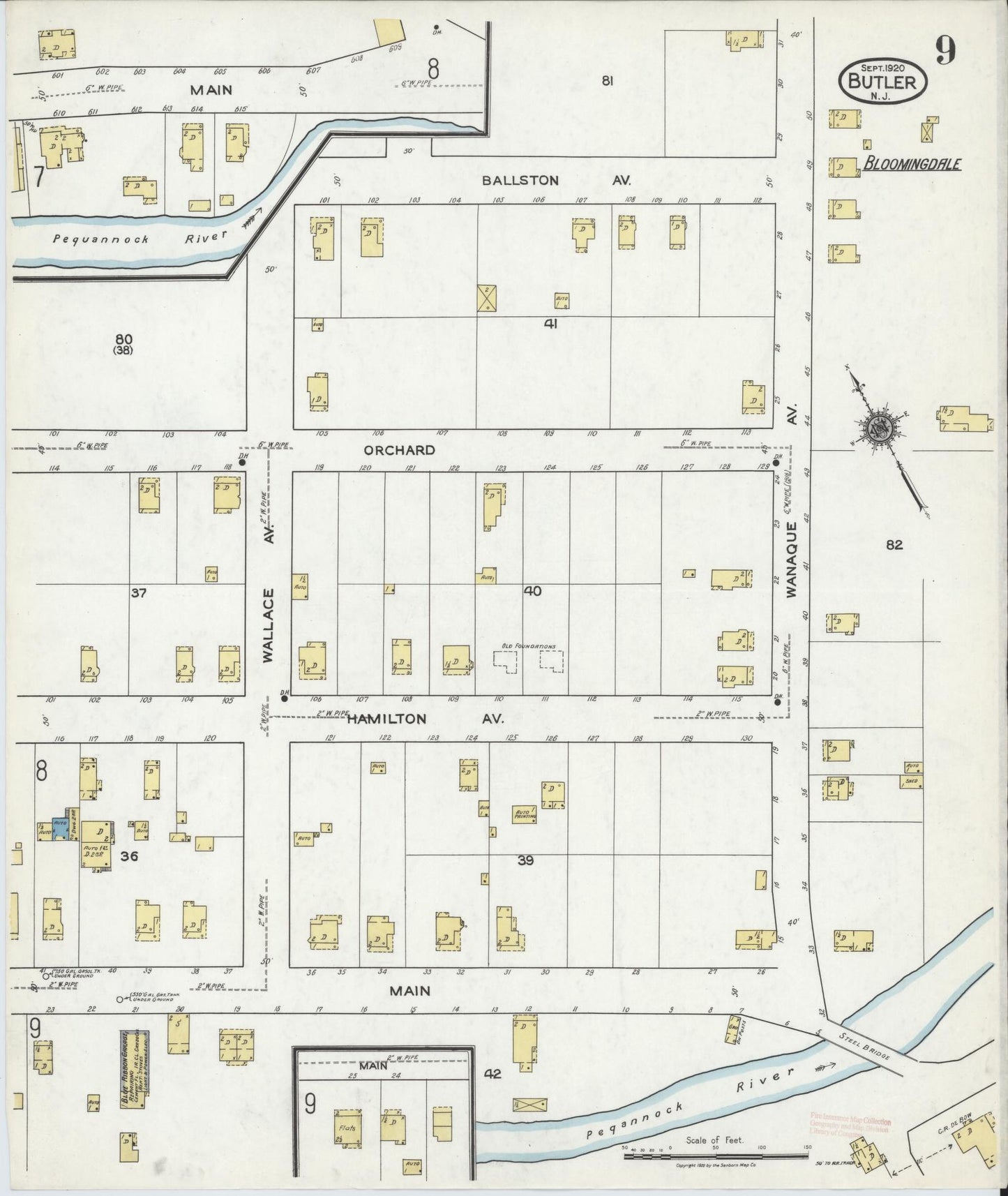 Sanborn Fire Insurance Map from Butler, Morris County, New Jersey (1920), Sheet #0009 - Complete Map Set gallery image, historic Sanborn map, vintage wall art, New Jersey New Jersey
