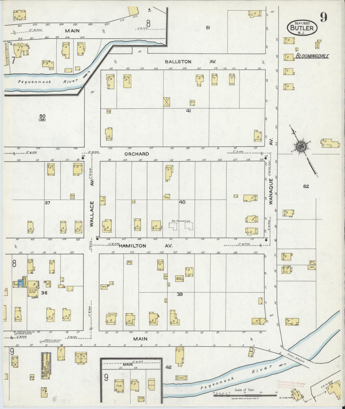 Sanborn Fire Insurance Map from Butler, Morris County, New Jersey (1920), Sheet #0009 - Complete Map Set gallery image, historic Sanborn map, vintage wall art, New Jersey New Jersey