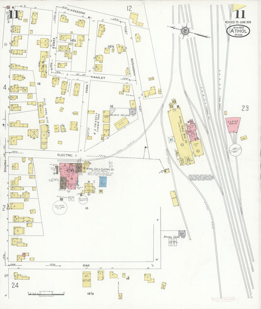 Sanborn Fire Insurance Map from Athol, Worcester County, Massachusetts (1936), Sheet #0011 - Historic Sanborn Fire Insurance Map Print, vintage old map wall art, antique decor, genealogy gift, Massachusetts Massachusetts map