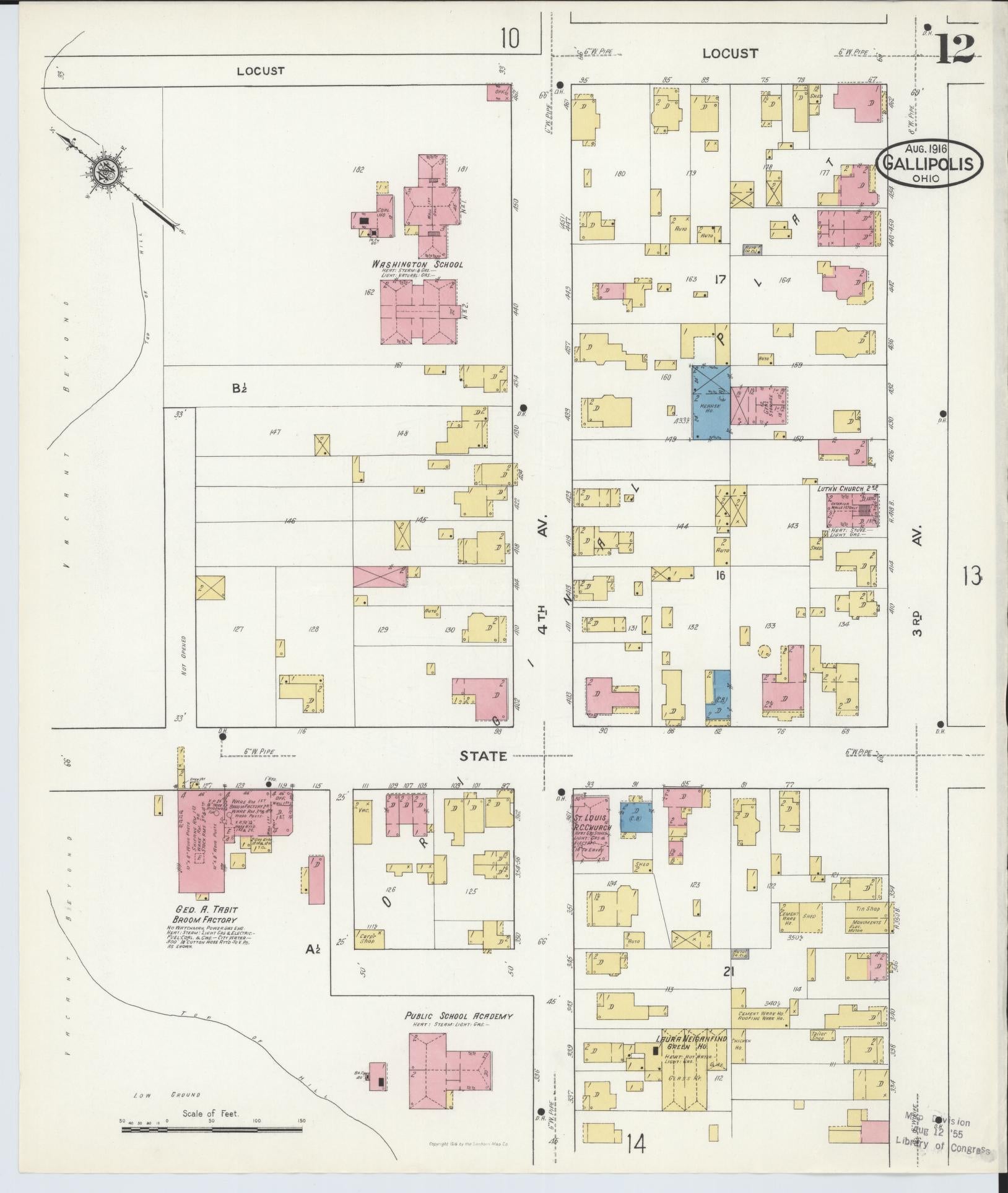Sanborn Fire Insurance Map from Gallipolis, Gallia County, Ohio (1916), Sheet #0012 - Complete Map Set gallery image, historic Sanborn map, vintage wall art, Ohio Ohio