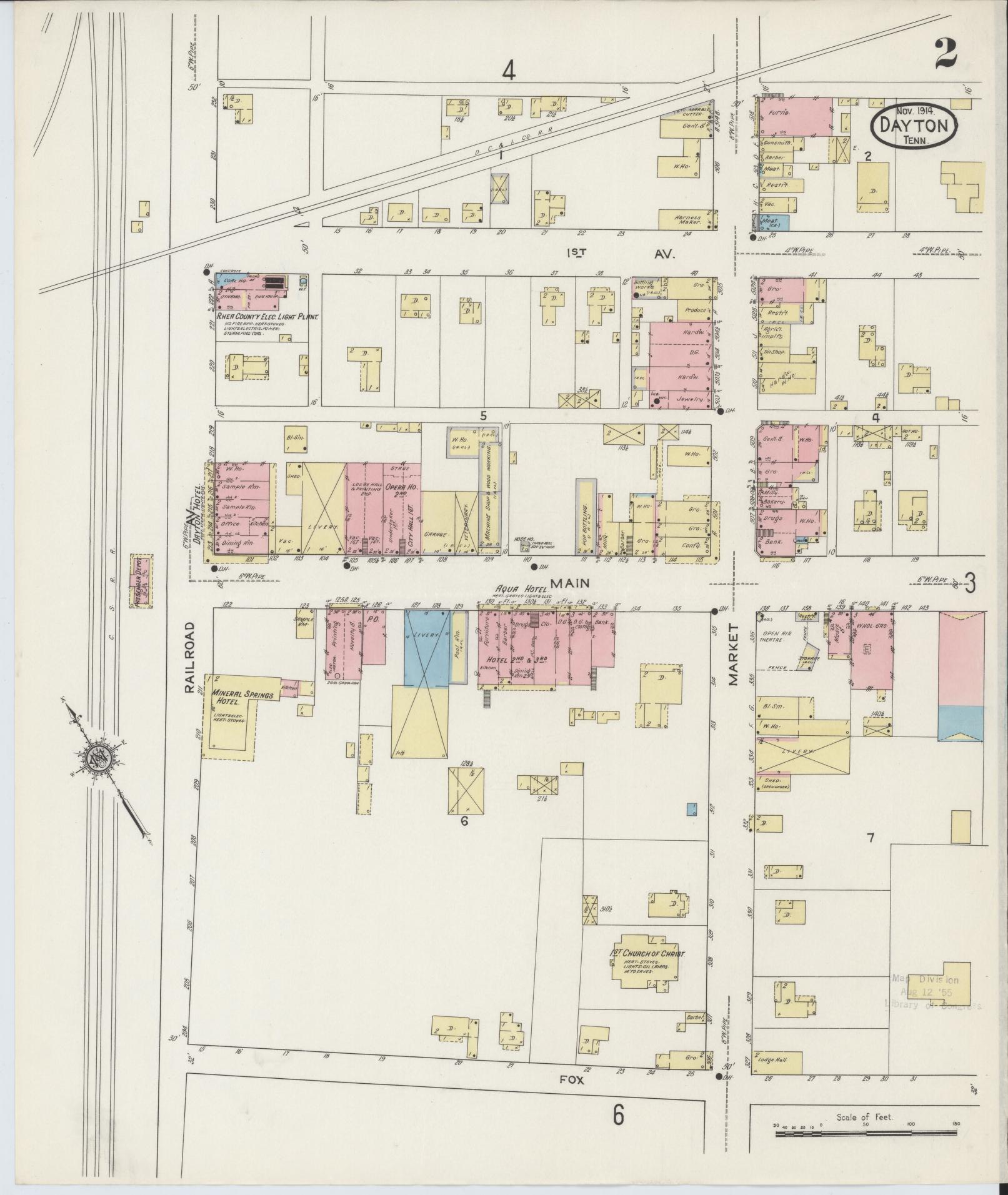 Sanborn Fire Insurance Map from Dayton, Rhea County, Tennessee (1914), Sheet #0002 - Complete Map Set gallery image, historic Sanborn map, vintage wall art, Tennessee Tennessee
