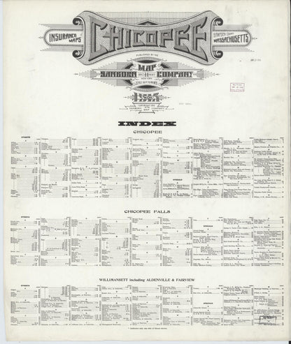 Sanborn Fire Insurance Map from Chicopee, Hampden County, Massachusetts (1915), Sheet #0001 - Historic Sanborn Fire Insurance Map Print, vintage old map wall art, antique decor, genealogy gift, Massachusetts Massachusetts map