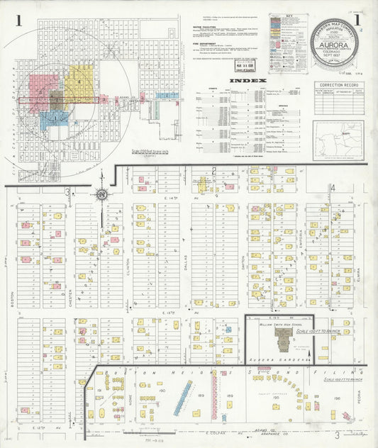 Sanborn Fire Insurance Map from Aurora, Adams And Arapahoe Counties, Colorado (1937), Sheet #0001 - Historic Sanborn Fire Insurance Map Print, vintage old map wall art, antique decor, genealogy gift, Colorado Colorado map