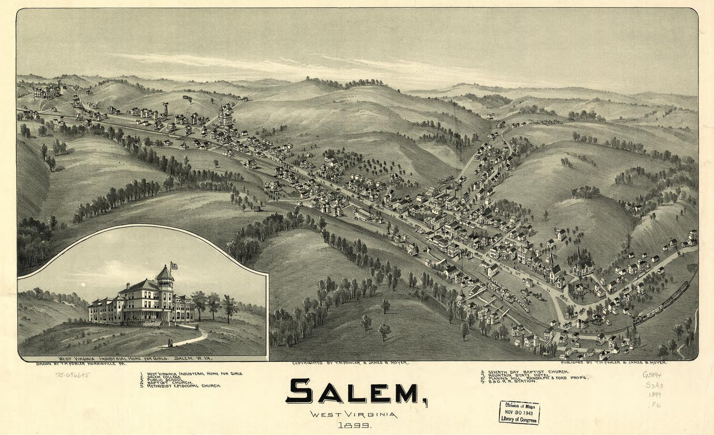 Salem, West Virginia 1899. (1899) – Historic Bird’s-Eye View Panorama Print
