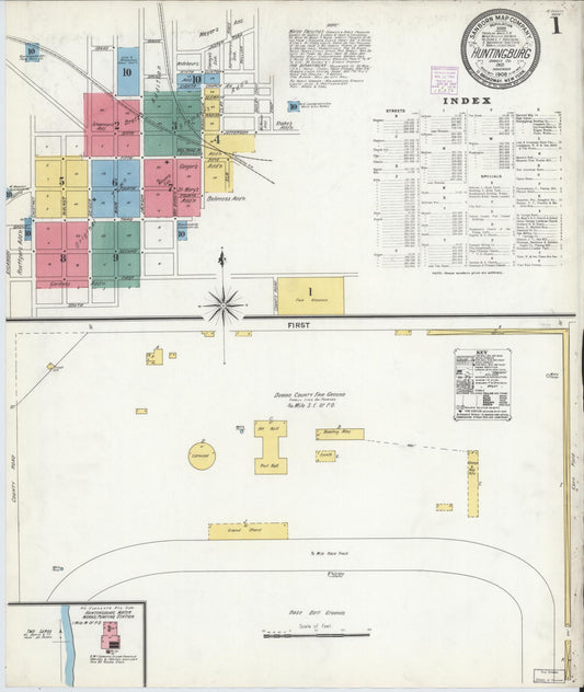 Sanborn Fire Insurance Map from Huntingburg, Dubois County, Indiana (1906), Sheet #0001 - Historic Sanborn Fire Insurance Map Print, vintage old map wall art, antique decor, genealogy gift, Indiana Indiana map