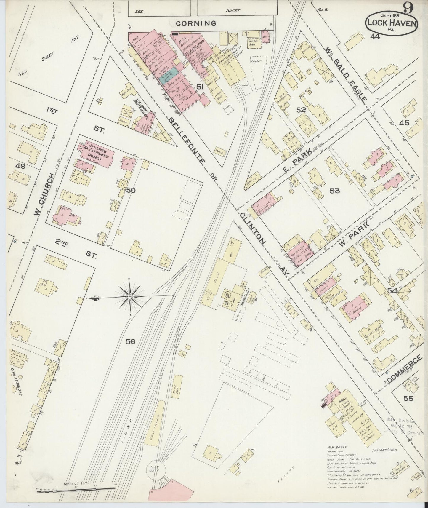 Sanborn Fire Insurance Map from Lock Haven, Clinton County, Pennsylvania (1891), Sheet #0009 - Complete Map Set gallery image, historic Sanborn map, vintage wall art, Pennsylvania Pennsylvania