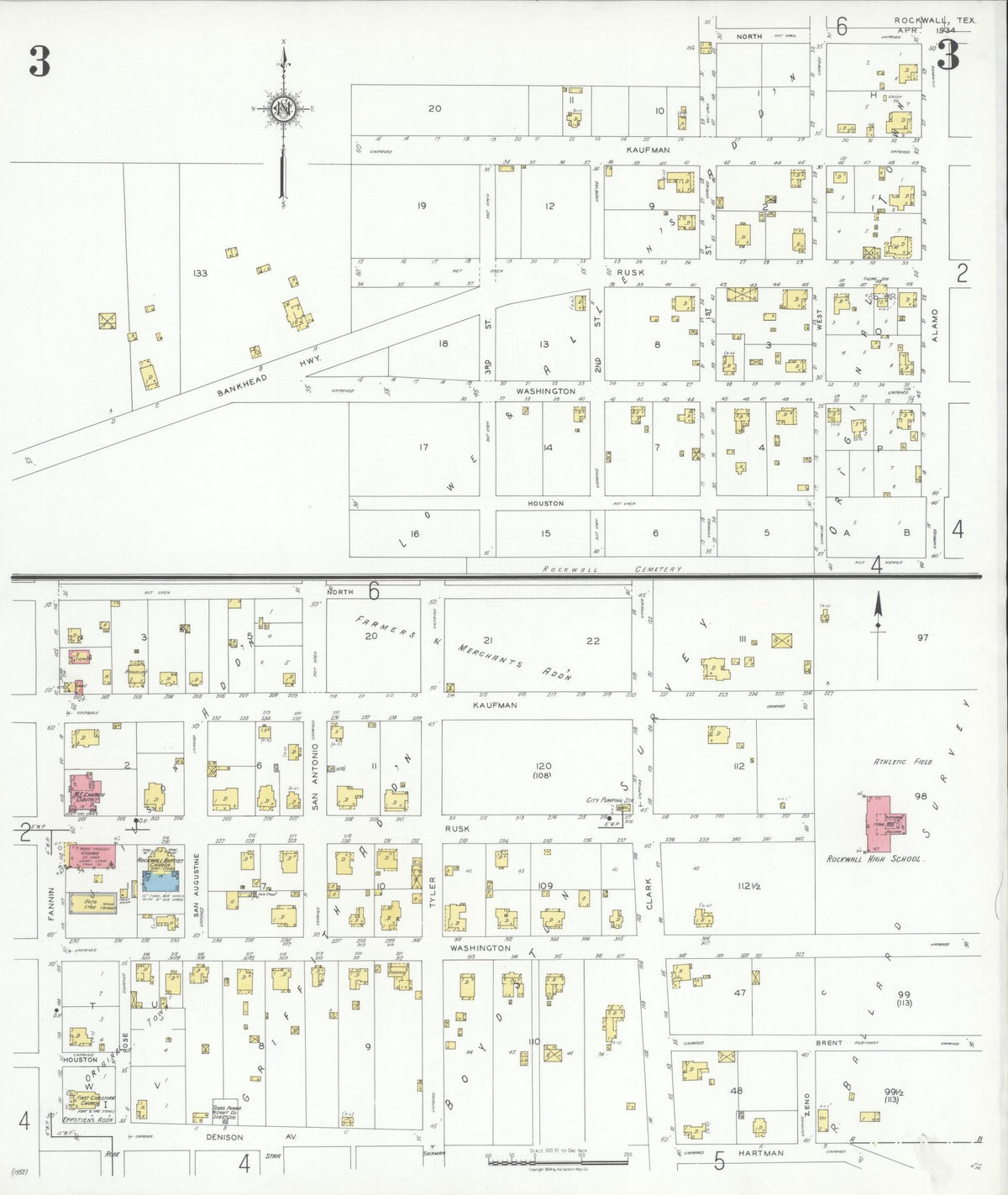 Sanborn Fire Insurance Map from Rockwall, Rockwall County, Texas (1934), Sheet #0003 - Historic Sanborn Fire Insurance Map Print, vintage old map wall art, antique decor, genealogy gift, Texas Texas map
